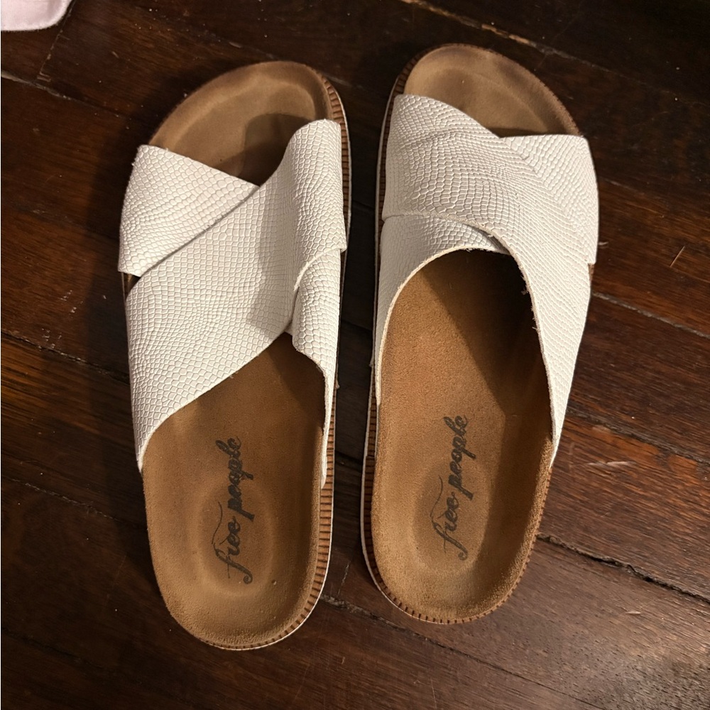 Free People Cream Textured Slide Sandals